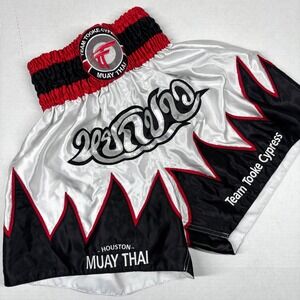 Team Tooke‎ Muay Thai Boxing Shorts XL White Red Black Stretch Elastic MMA EUC